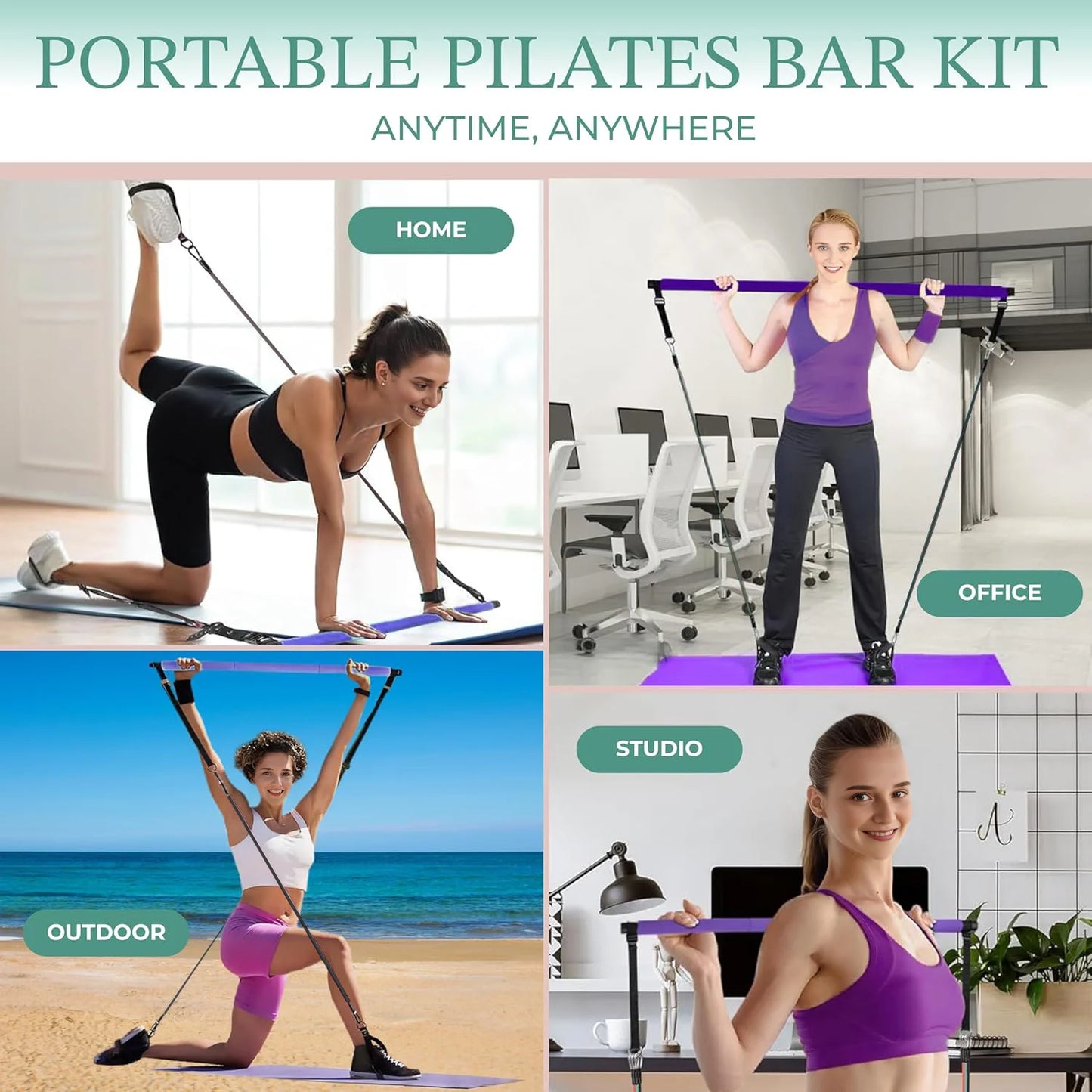 Pilates Bar Kit with Resistance Bands,3-Section Pilates Bar with Stackable Bands Workout Equipment for Legs,Hip,Waist and Arm,Ex