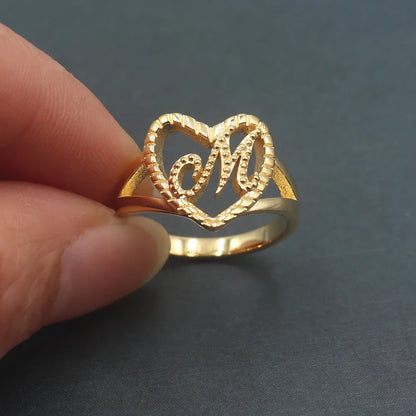 Handmade Jewelry Custom Initial Heart Ring Gold Plated Personalized A-Z Letter Ring Gift For Wife Alphabet Anillos Friendship