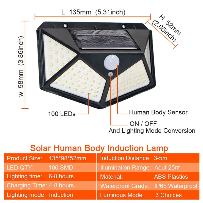 Z30 4sides100LED 3 modes glow PIR motion sensor solar wall light garden solar energy lamp always on at night outdoor street lamp