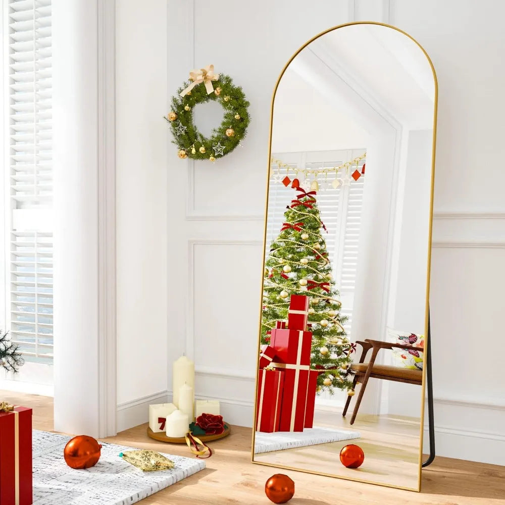 Arched Full Length Mirror Free Standing Leaning Mirror Hanging Mounted Mirror Aluminum Frame Modern Simple Home Decor Full-body