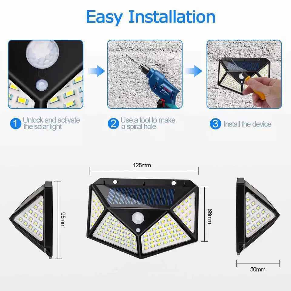 Z30 4sides100LED 3 modes glow PIR motion sensor solar wall light garden solar energy lamp always on at night outdoor street lamp