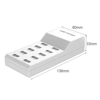 USB Charger 10-Port USB Charging Station for Multi Devices 50W USB Hub Adapter for iPhone Samsung Xiaomi Huawei Extension Socket