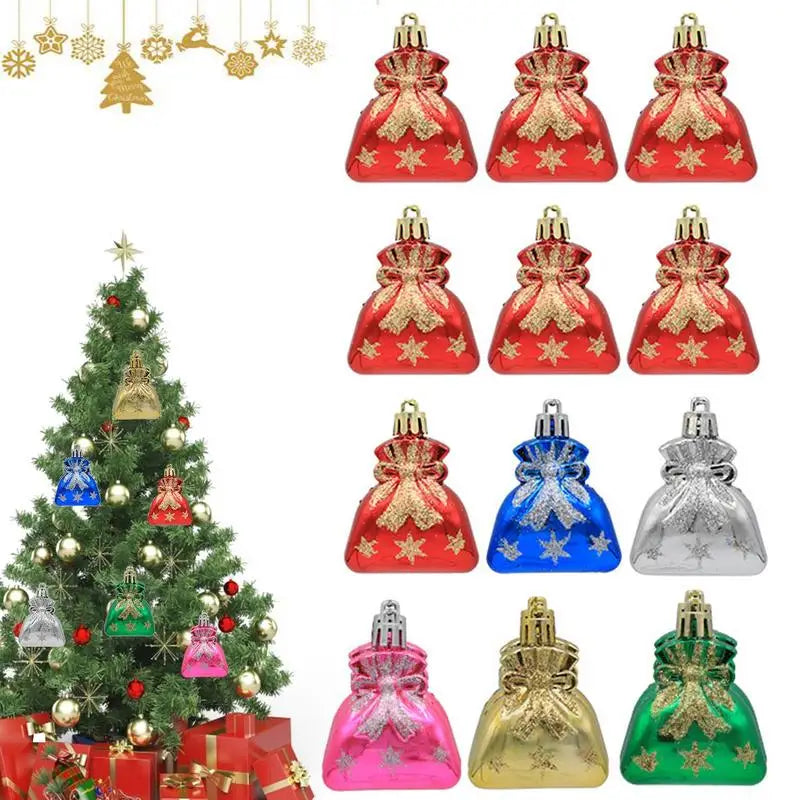 6pcs Christmas Tree Decoration Set Xmas Tree Gift Bag Hanging Decor Christmas Tree Ball Ornaments Home Party Decorations