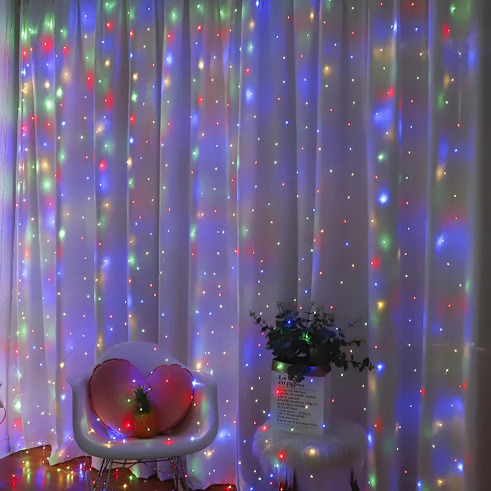 1pc Curtain String Lights, USB Powered Fairy Lights, 8 Lighting Modes With Remote Control,Christmas New Year Home Decoration