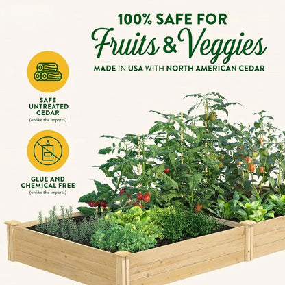 Original Cedar Raised Garden Bed, 4' X 8' X 10.5" - Made in USA with North American Cedar, Plant Pot