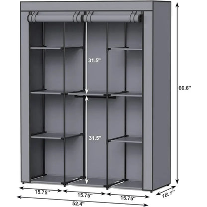 Portable Closet, Wardrobe Closet with 10 Storage Shelves and 2 Hanging Rods, Non-Woven Fabric Cover,Closet Organizer for Bedroom