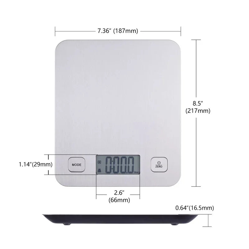 Mainstays Stainless Steel Digital Kitchen Scale, Silver