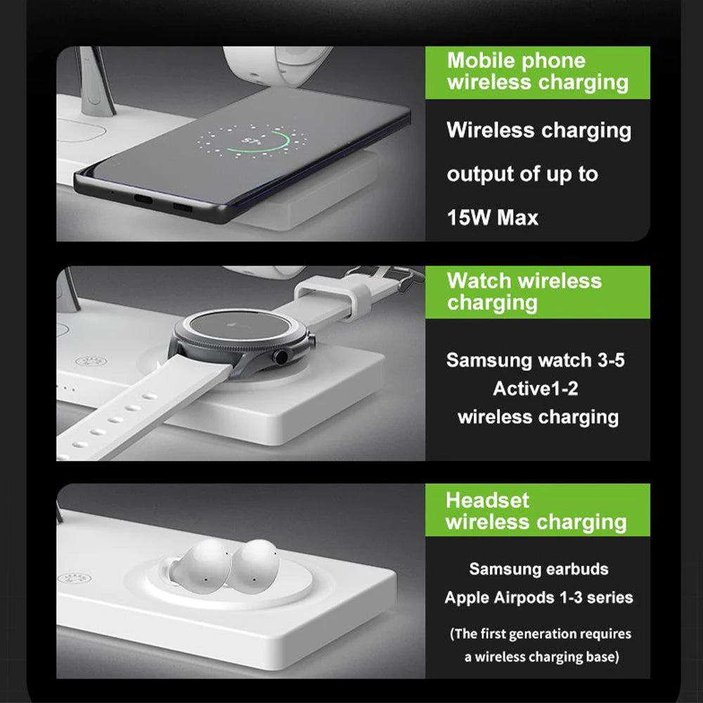 4 in 1 Qi Wireless Charger Stand For iPhone 14 13 12 Samsung Fast Charging Station for iWatch Galaxy Watch 5 4 3 Airpods Pro 2 3