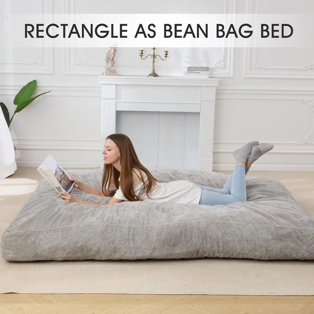 Convertible Beanbag Chair for Home Bean Bag Variable Shape From Bean Bag to Mattress Living Room (Full Grey) Furniture