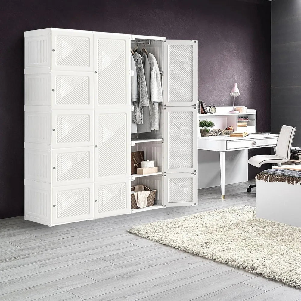 Portable Closet Armoire Wardrobe Storage Cubes Foldable Organizer Plastic Bedroom Wardrobe Home Furniture Open Cabinet Wardrobes