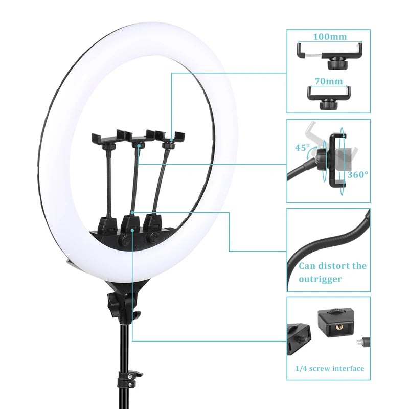 22" LED Light Rings 3200-6500K Color Temperature 0-100% Brightness With 2M Power Cable Lamp For Make Up/Photo Studio Shooting