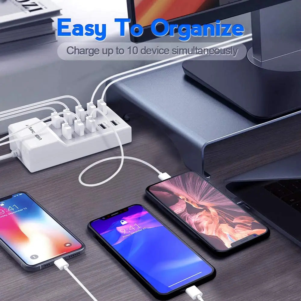 USB Charger 10-Port USB Charging Station for Multi Devices 50W USB Hub Adapter for iPhone Samsung Xiaomi Huawei Extension Socket