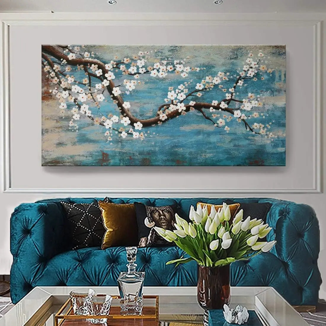 Huge Wall Art for Living Room 100% Hand-Painted Flower Oil Painting On Canvas Gallery Wrapped Floral 60x30inch