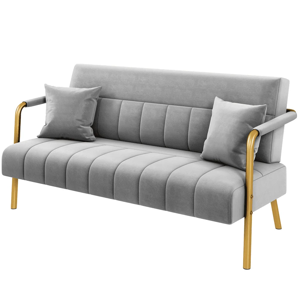 56.6'' W Modern Upholstered Sofa Couch With 2 Pillows Living Room Sofas Light Gray Furniture Home Sofa