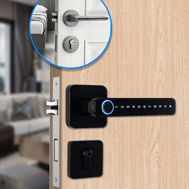 Smart Door Handle Fingerprint Password Remotely Unlock Digital Lock Tuya App Keyless Entry for Doors Smart Electronic Lock