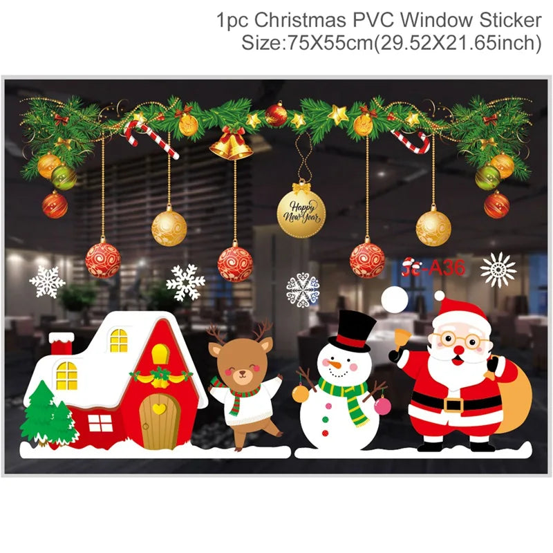 Christmas Window Stickers Christmas Wall Sticker Kids Room New Year Decoration 2025