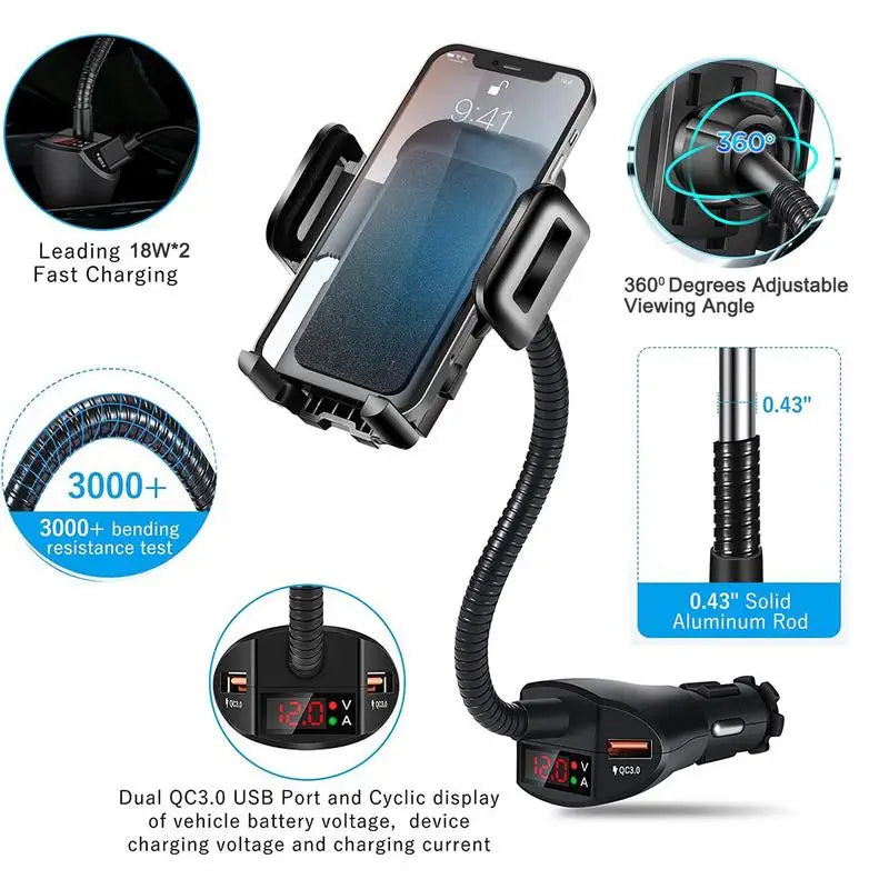 Dual USB3.0 Port Car Charger Holder 3 In 1 Cigarette Lighter Socket For Cell Phone Adjustable Car Phone Bracket Car Accessories