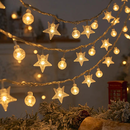 1.5/3M Christmas Lights Snowflake String Lights Fairy Lights Waterproof Star Ball LED Lamp