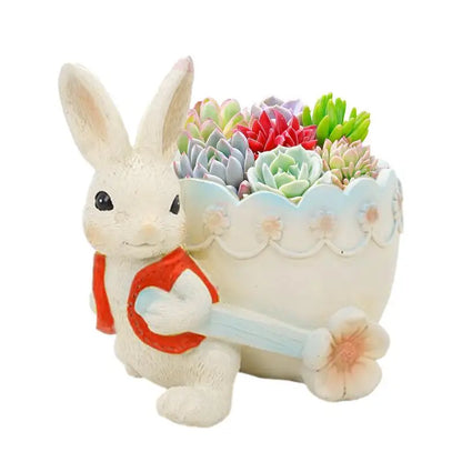 Rabbit Plant Pots Cartoon Easter Resin Flower Pot Free-Standing Planter Garden Potted Plant Supplies Cute Planter For Cactus