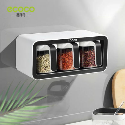 ECOCO Wall Mounted Seasoning Box, Spice Storage Rack, Seasoning Organizer, Kitchen Accessories, Salt Jar Shaker, Pepper Container