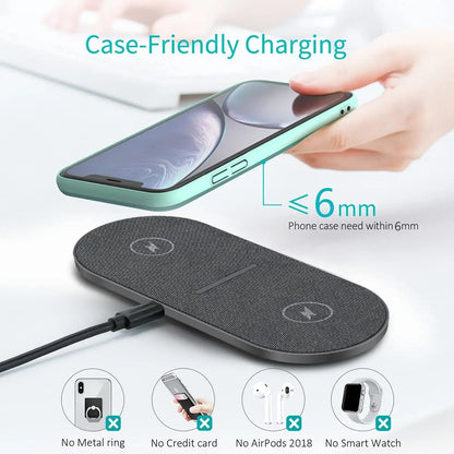 40W 2 In 1 Dual Wireless Charger for Samsung S24 S23 S22 Double Fast Charging Pad For iPhone 15 14 13 12 11 XS XR Airpods 3 Pro