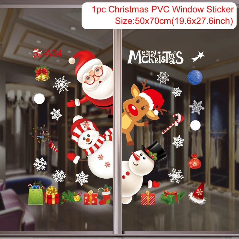 Christmas Window Stickers Christmas Wall Sticker Kids Room New Year Decoration 2025