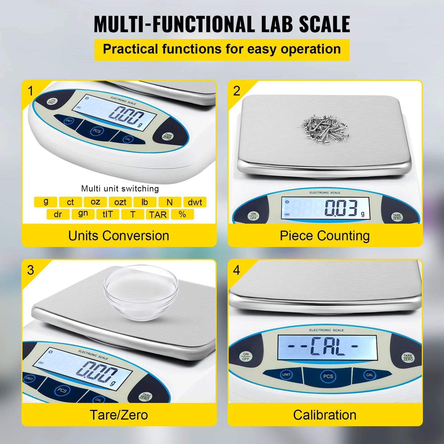 VEVOR Kitchen Scale 5000g x 0.01g Lab Analytical Balance W/ LCD Backlit Screen Digital Weight Mini Precision Pocket Electronic