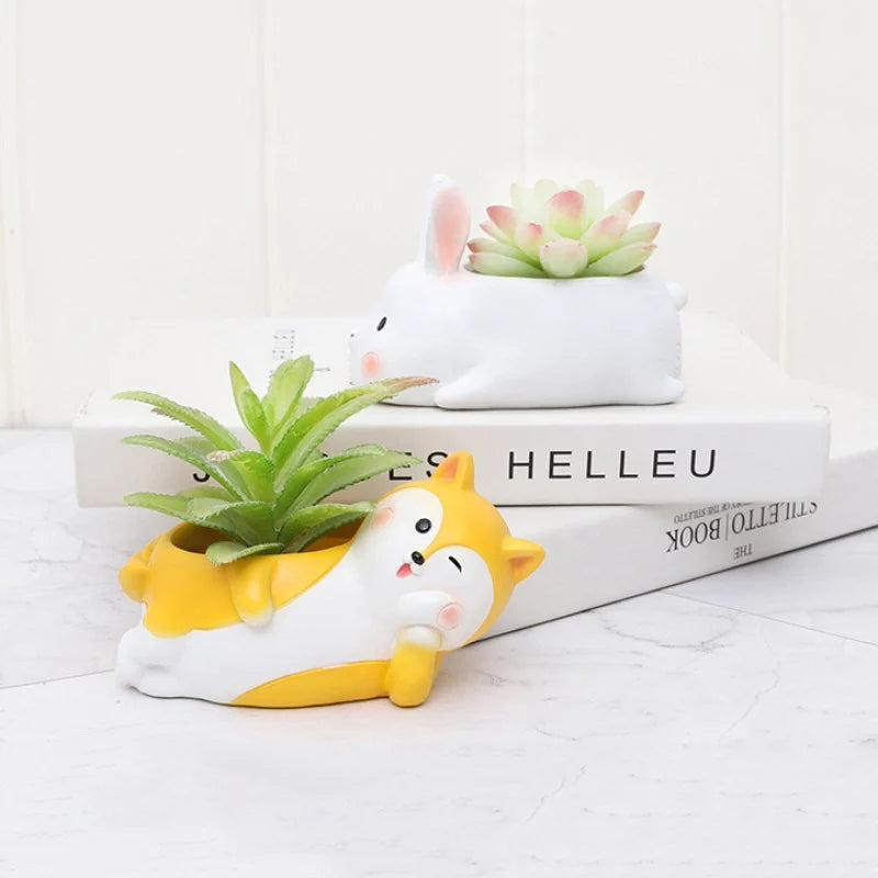 Cartoon Animal Succulent Flower Pot Cute Rabbit Duck Shape Flowerpot Garden Planting Pot Desktop Ornaments Garden Planter