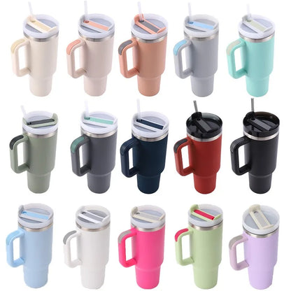 1200ml Insulated Tumbler With Lid and Straws, Stainless Steel Coffee Tumbler with Handle, Vacuum Leak Proof Coffee Cup