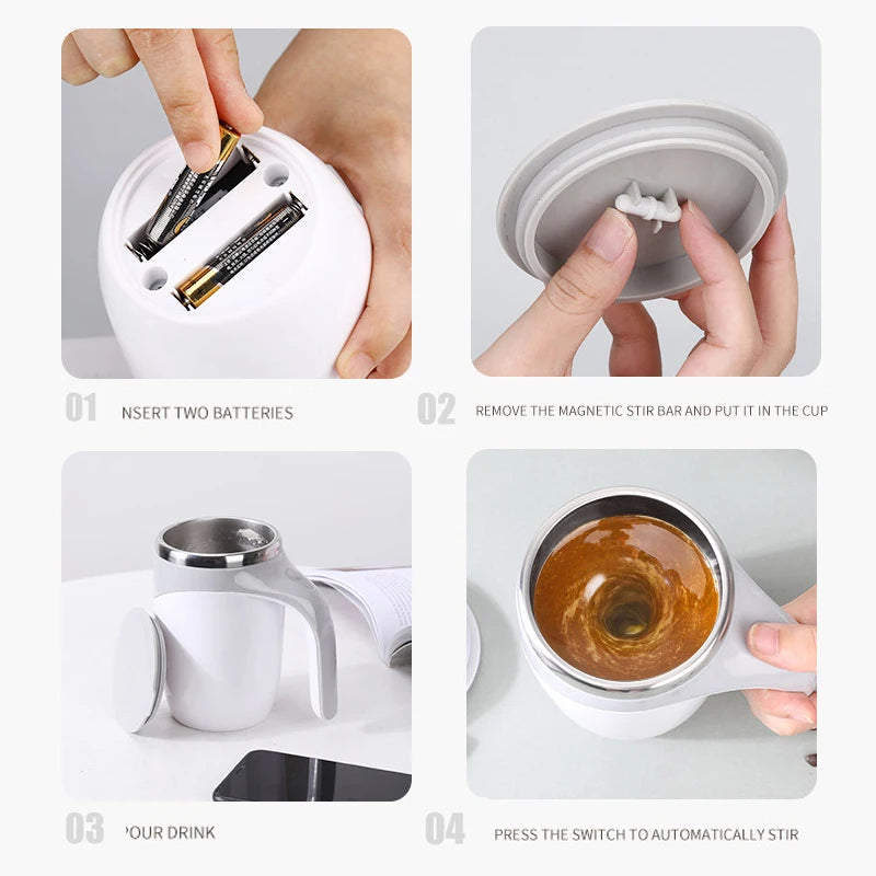 Self Stirring Milk Fruits Mixing Cup New 380ml Automatic Magnetic Coffee Mug Electric Stainless Steel Lazy Rotating Water Bottle