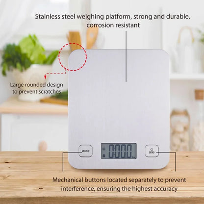 Mainstays Stainless Steel Digital Kitchen Scale, Silver