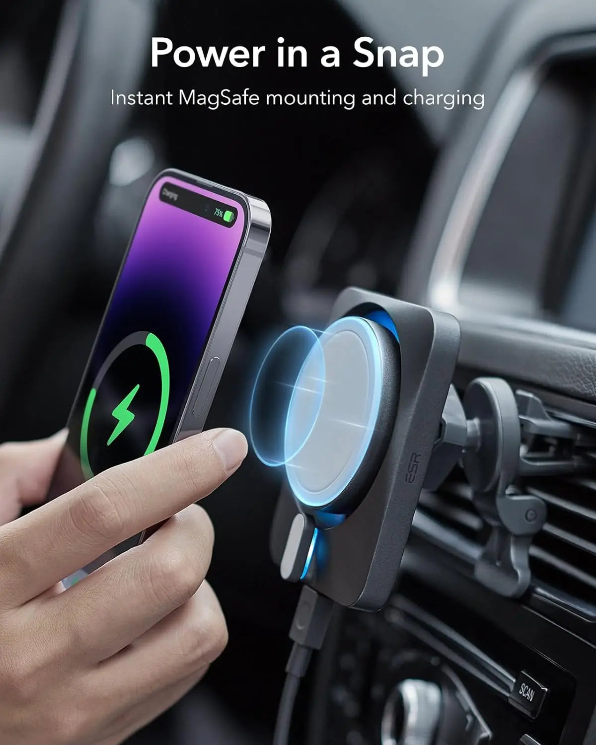 15W MagSafe Car Mount Charger with CryoBoost,MagSafe Car Charger, Magnetic Wireless Car Charger.Phone-Cooling Charger