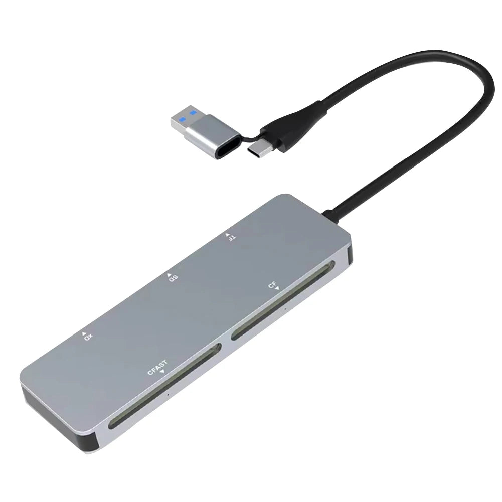 5 in 1 Memory Card Reader 5Gbps CFast+XD+CF+SD+TF Reader Multi-Card Reader Adapter Type-C & USB A for PC Laptop Accessories