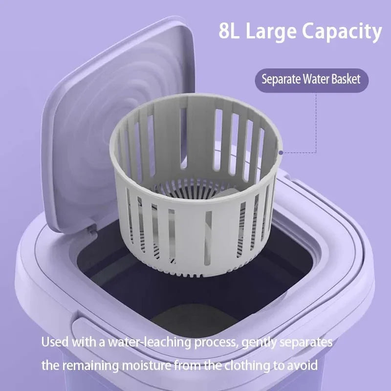 Foldable Portable Household Washing Machine with 8L Capacity - Retractable Design with 3 Spinn