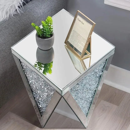 Pregaspor Silver Mirrored End Table, Crystal Inlay Side Table Accent Table, Small Mirrored Coffee Table for Living Room, Bedroom