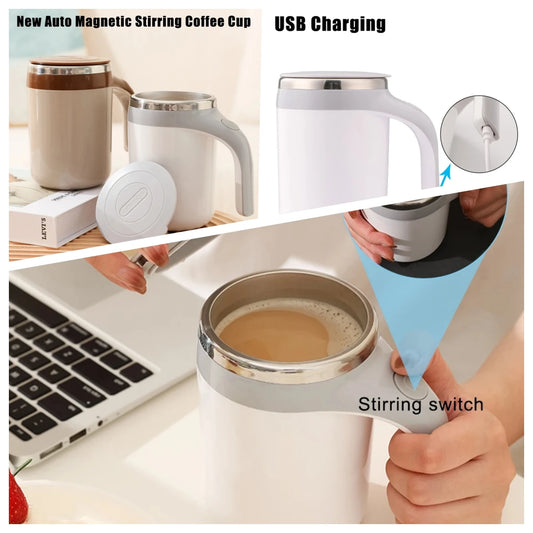 Stainless Steel Temperature Difference Coffee Mixing Cup Blender Smart Mixer Thermal Cup Automatic Self Stirring Magnetic Mug