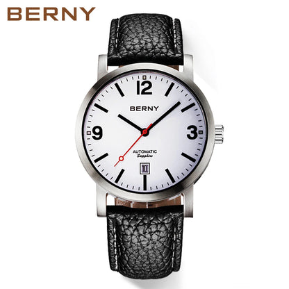 BERNY Men Mechanical Wristwatch 5ATM Waterproof Watch for Male Leather Swiss Railway Timepiece Luxury Brand  Automatic Men Watch