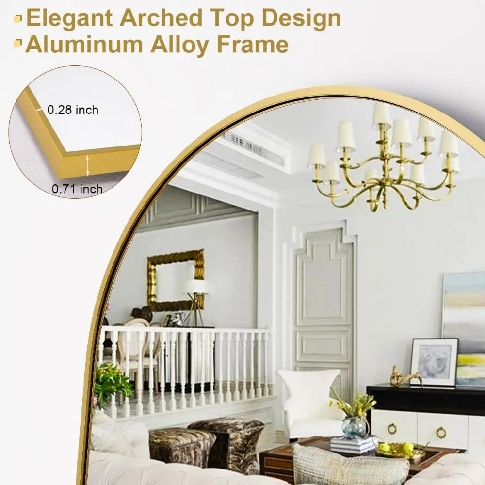 Arched Full Length Mirror Free Standing Leaning Mirror Hanging Mounted Mirror Aluminum Frame Modern Simple Home Decor Full-body