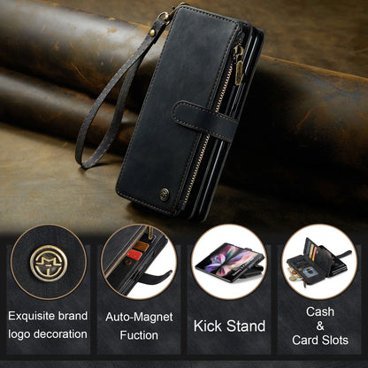 for Samsung Galaxy Z Fold 3/4 Wallet Case,Durable PU Leather Magnetic Wallet Flip Lanyard Strap Wristlet Zipper Card Holder Case