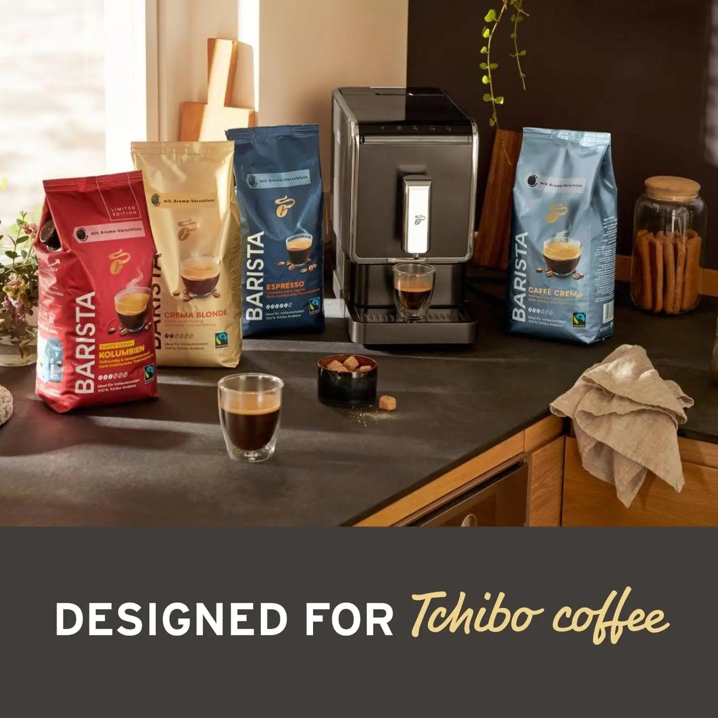 Tchibo Single Serve Coffee Maker - Automatic Espresso and Coffee Machine - Built-in Grinder, No Coffee Pods Needed