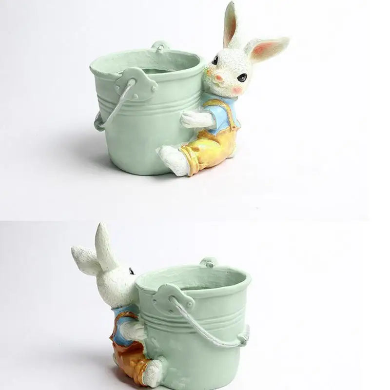 Cute Cartoon Rabbit Plant Pot Easter Decorative FlowerPot Mini Resin Rabbit Planter Cactus Succulent Container Home Garden Decor