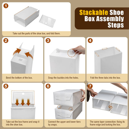 24pcs Shoe Box Set Foldable Storage Plastic Clear Home Organizer Shoe Rack Stack Cabinet rangement chaussures