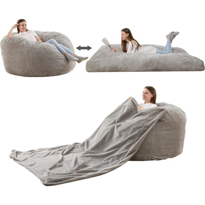 Convertible Beanbag Chair for Home Bean Bag Variable Shape From Bean Bag to Mattress Living Room (Full Grey) Furniture