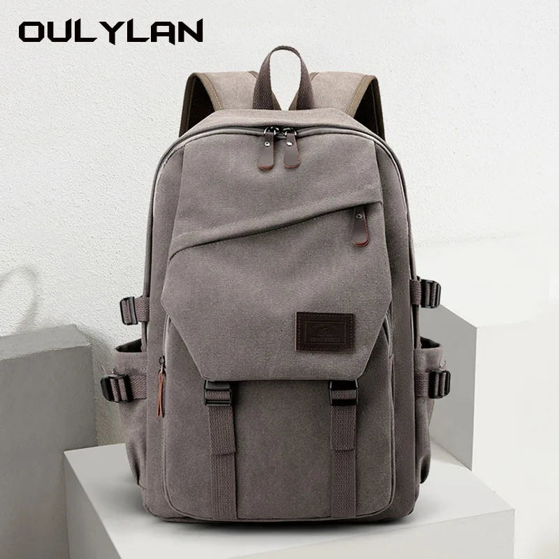 Olylan New Canvas Backpack Men's Backpack High Capacity Student backpack Commuter backpack 15.6-inch Computer Bag