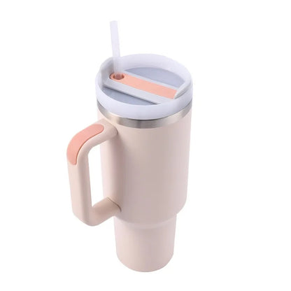 1200ml Insulated Tumbler With Lid and Straws, Stainless Steel Coffee Tumbler with Handle, Vacuum Leak Proof Coffee Cup