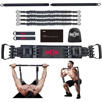 INNSTAR Gym 3.0 Portable Home Gym Training Set, Adjustable Bench Press Squat Resistance Bands with Fitness Bar, Foot Cover