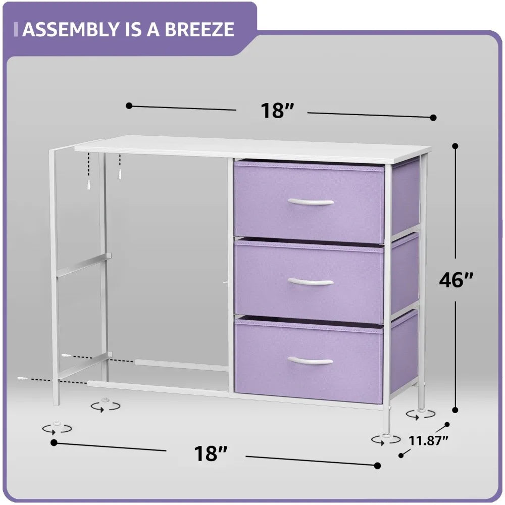 5-Drawer Dresser - Nightstand End Table for Home, Bedroom, Dorm (Pastel Purple), Versatile Storage Closet, Free Shipping