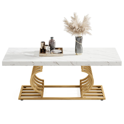 Tribesigns Coffee Table 47 inches Faux Marble Cocktail Table with Geometric Frame