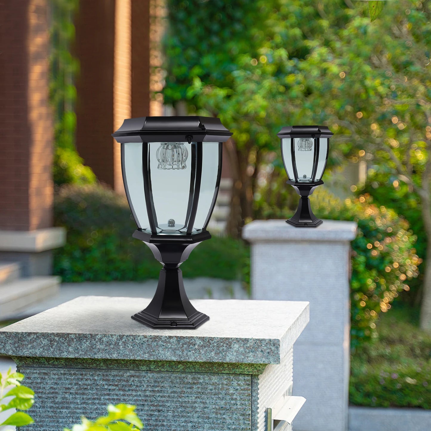 Outdoor Solar Powered LED Light Pillar Light Post Lamp Garden Yard Fence Lantern 2-Pack Solar LED Post Light Lamp Yard Driveway