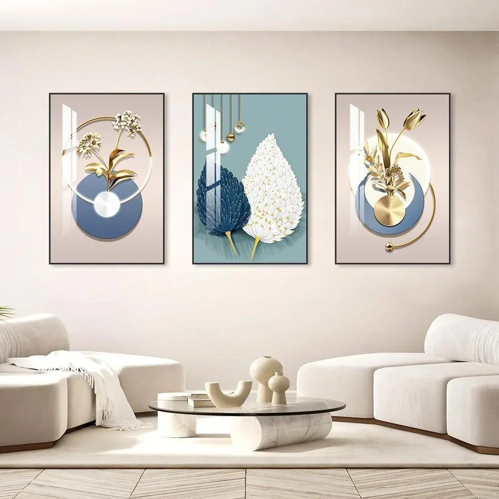 Abstract Modern Minimalist Natural Framed Decorative Painting Bright Style Wall Art Set of 3Wall Decor for Living Room Paintings